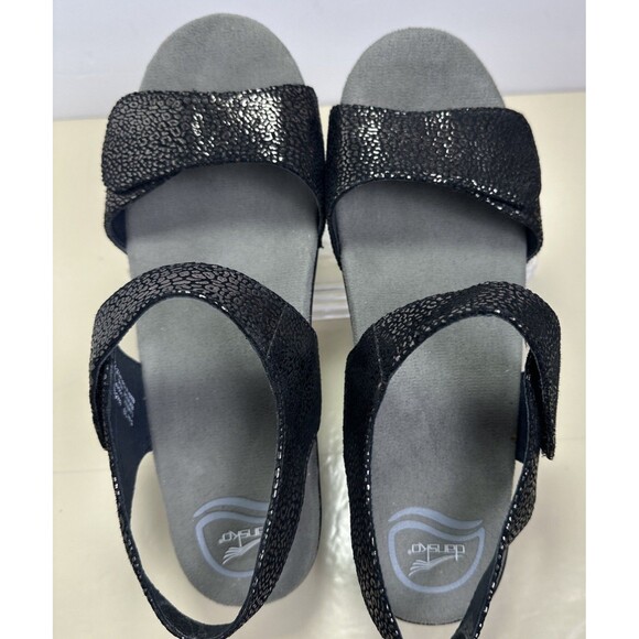 Women's Dansko Sonnet Black Shimmer Sandals EU 39 US 8.5 Comfort Support Shoes - Picture 3 of 11